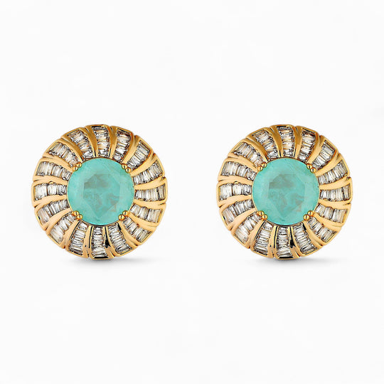 Brinco Circular Zircônia Central Azul Banho Ouro 18k em fundo branco (foto principal)