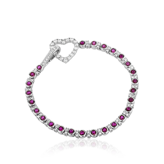 Pulseira coração com zircônias rosa e cristal em banho de ródio branco
