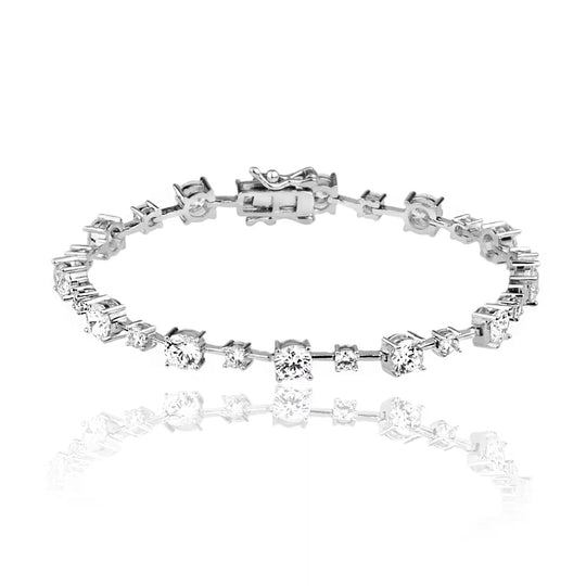 Pulseira Riviera Brilho banho ródio branco com pedras cravejadas