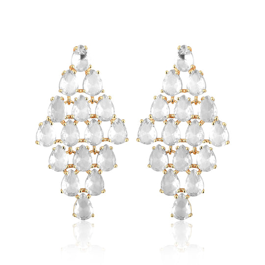 Brinco Lágrimas Cristal banho ouro 18k com zircônias cristal em fundo branco