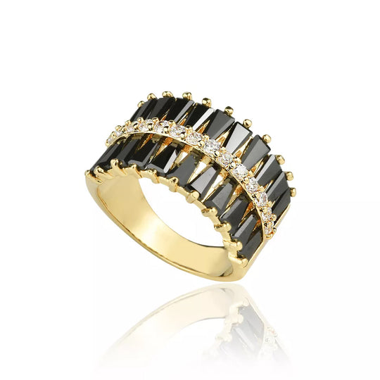 Anel robusto tira dourado banho ouro 18k com design moderno e estrutura marcante