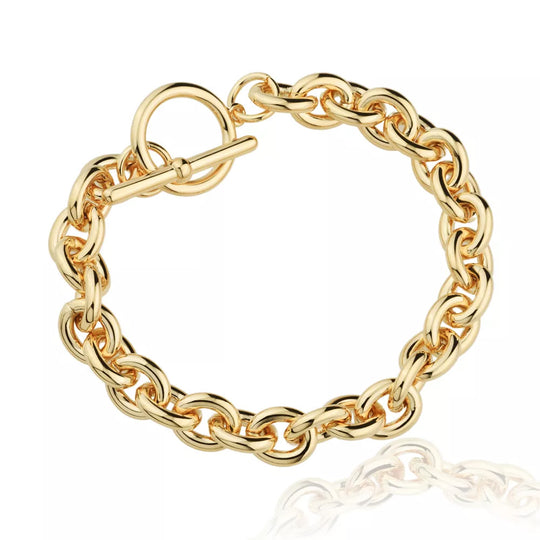 Pulseira elos banho ródio branco e ouro 18k da Selet Joias sobre fundo claro