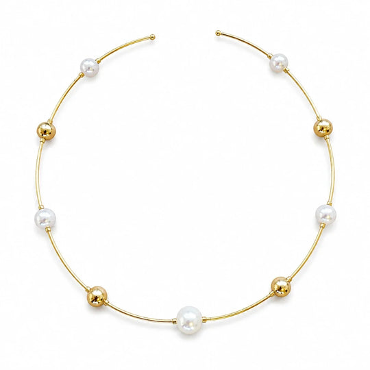 Choker Rígida Pérola e Bola Banho Ouro 18k – foto 2 | Selet Joias