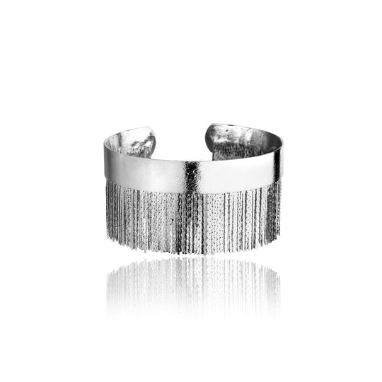 Bracelete rígido franja dourado com design moderno e detalhes em movimento