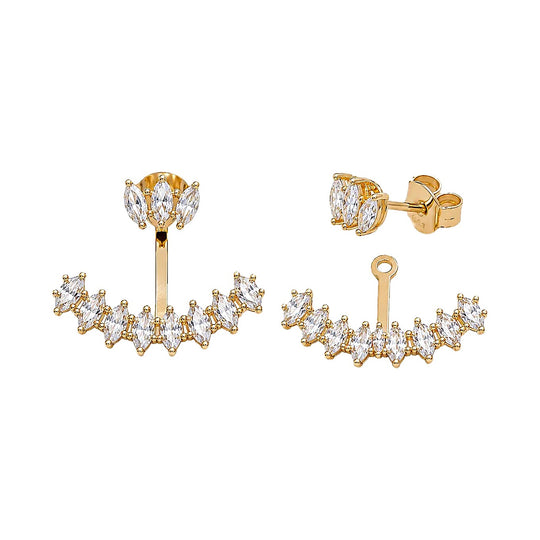 Brinco Ear Jacket Zircônias Banho Ouro 18k (2 em 1)