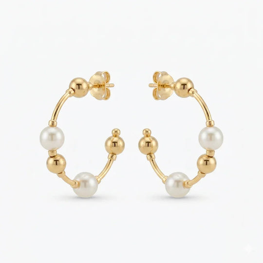 Brinco Argola Bola e Pérola Banho Ouro 18k – foto 2 | Selet Joias