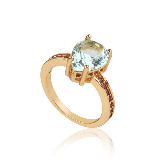 Anel gota acqua marine banho ouro 18k com zircônia azul
