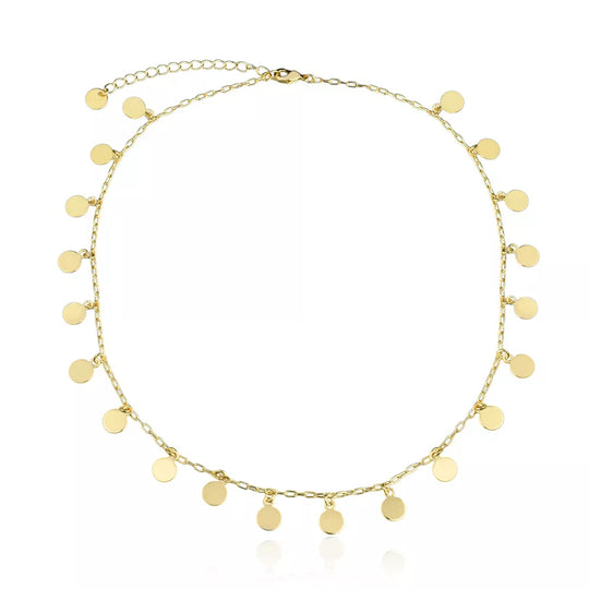 Corrente medalhas banho ouro 18k com 37 cm de comprimento, fundo branco