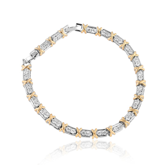 Pulseira elos X com microzircônias em ródio branco e ouro 18k da Selet Joias