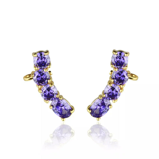 Brinco Furos Zircônias Violeta Banho Ouro 18k, foto 3