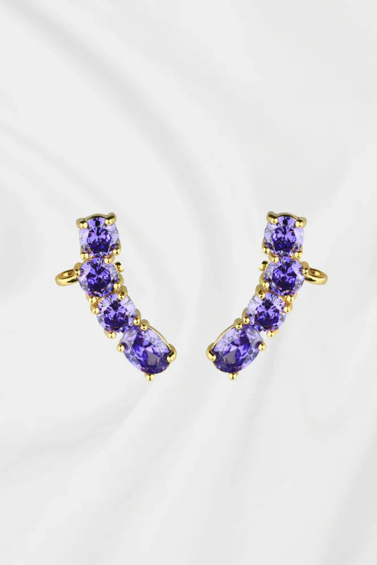 Brinco Furos Zircônias Violeta Banho Ouro 18k em destaque