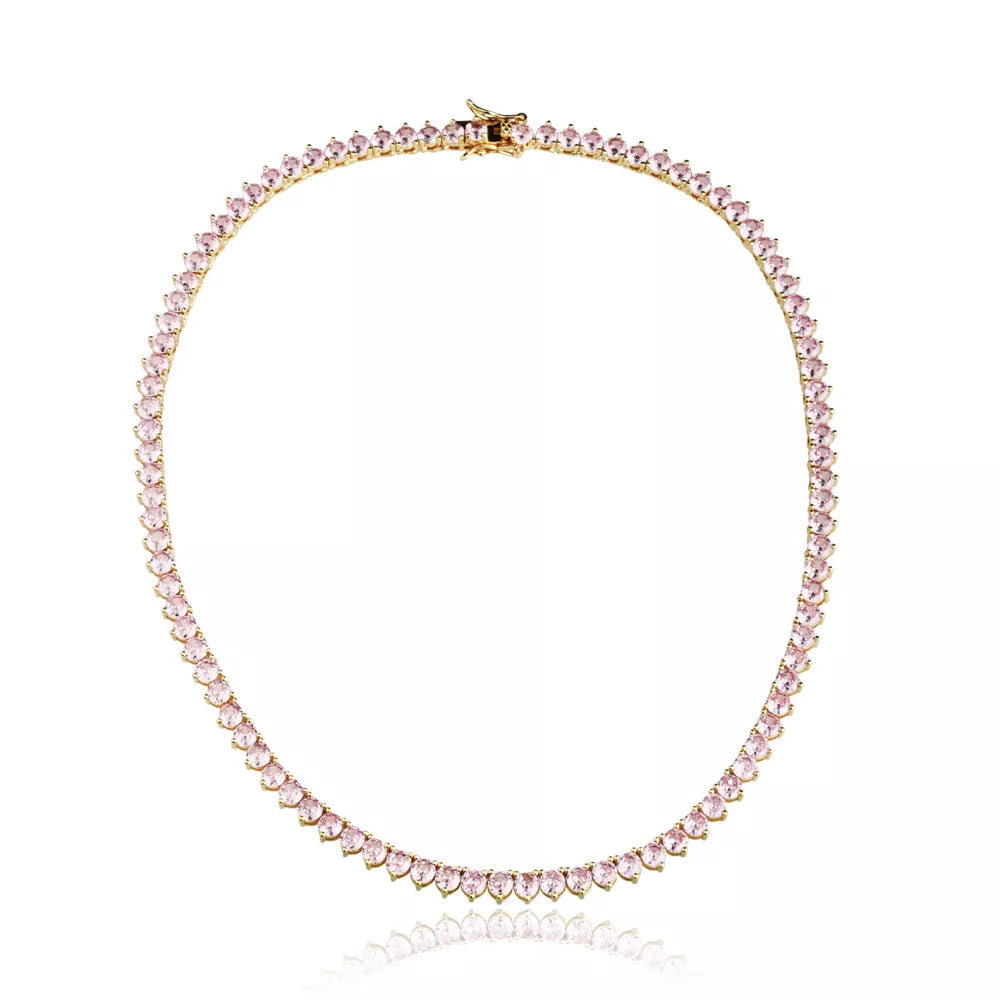 Colar Riviera 3 Pontas Rosa Banho Ouro 18k da Selet Joias em fundo claro