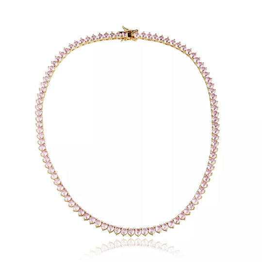 Colar Riviera 3 Pontas Rosa Banho Ouro 18k da Selet Joias em fundo claro