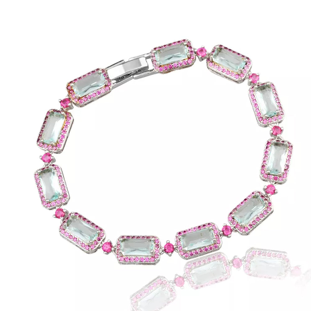 Pulseira cravejada aqua marine banho ródio branco da Selet Joias