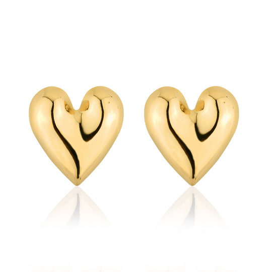 Brinco coração banho ouro 18k com design romântico e delicado