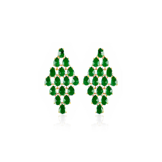 Brinco Lágrimas Esmeralda banho ouro 18k com zircônias verdes
