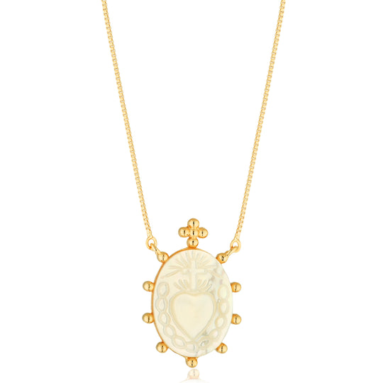 Colar cruz coração madrepérola banho ouro 18k Selet Joias
