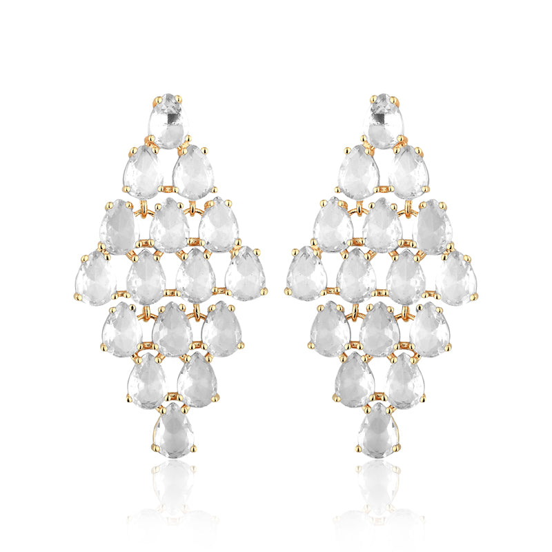 Brinco Lágrimas Cristal banho ouro 18k com zircônias cristal em fundo branco