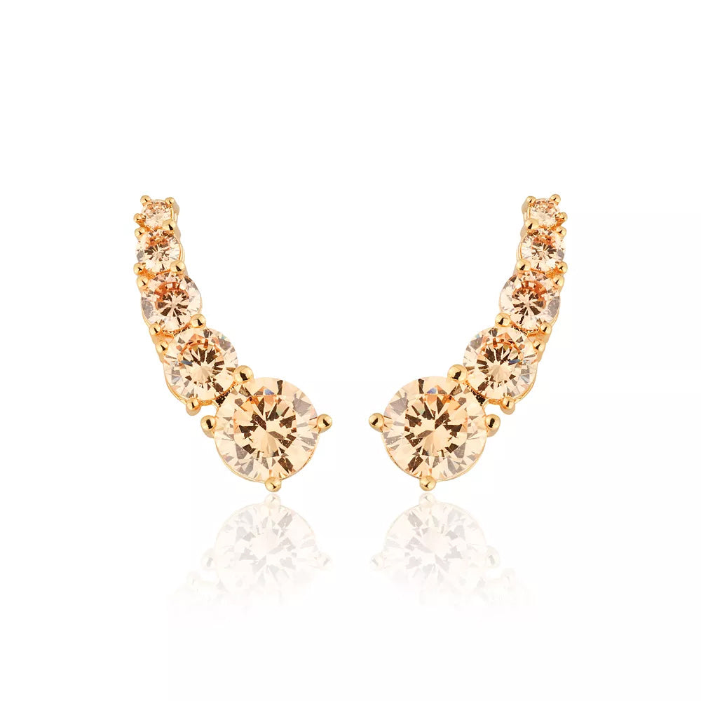 Brinco 5 pontos champagne em banho de ouro 18k com zircônias