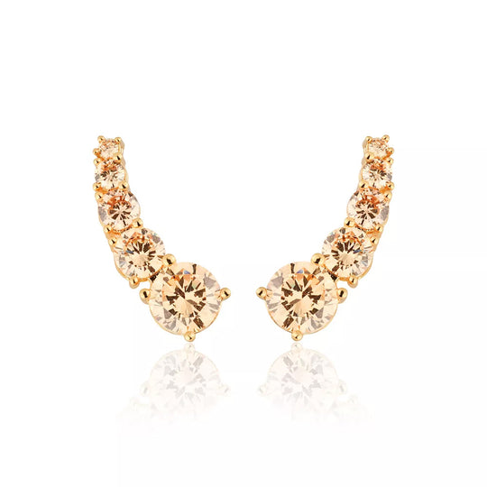 Brinco 5 pontos champagne em banho de ouro 18k com zircônias