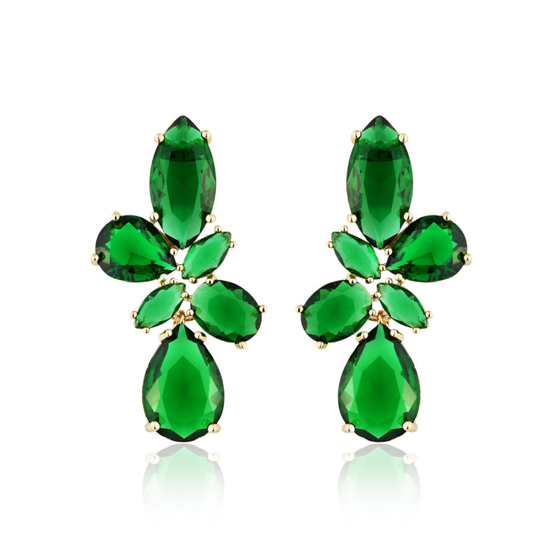 Brinco gotas verde esmeralda com banho de ouro 18k