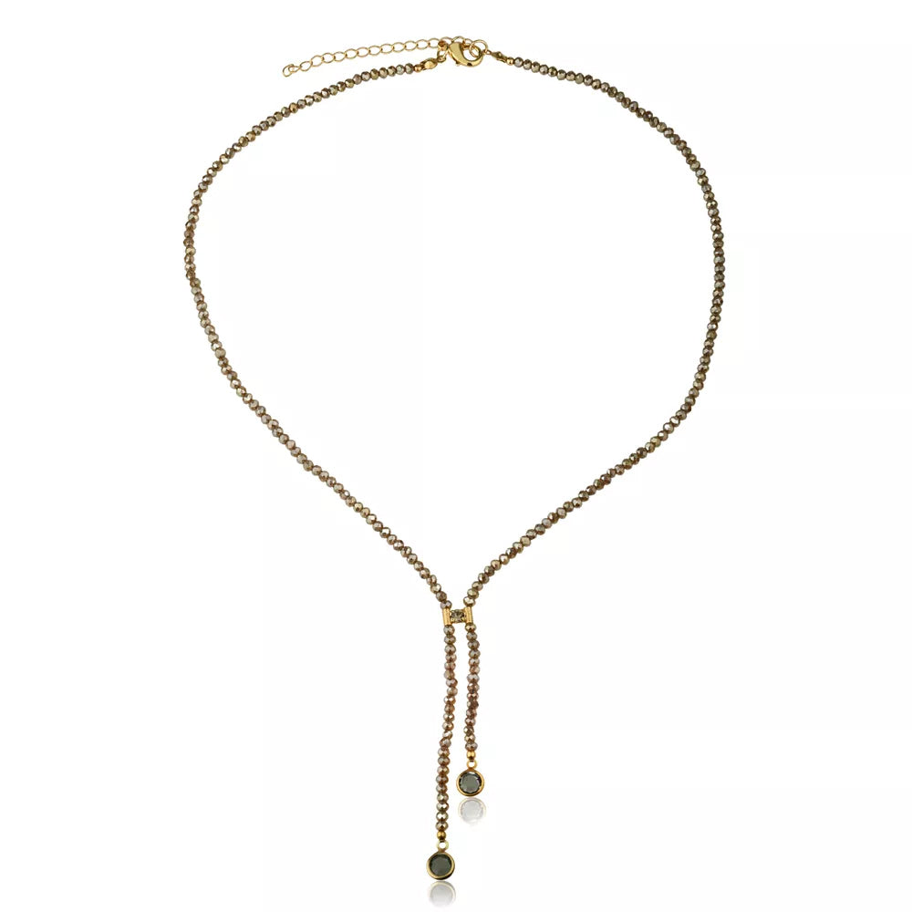 Colar gravatinha dourado com cristais brilhantes, banho de ouro 18k