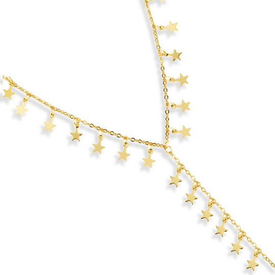 Corrente Estrelas banho ouro 18k com detalhes delicados
