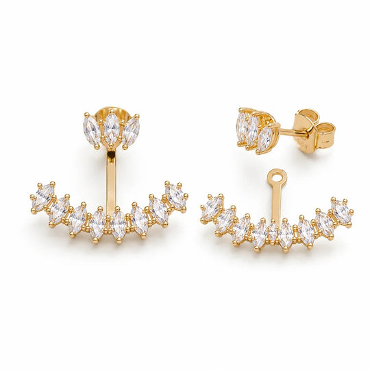 Brinco ear jacket com zircônias banho ouro 18k | Selet Joias