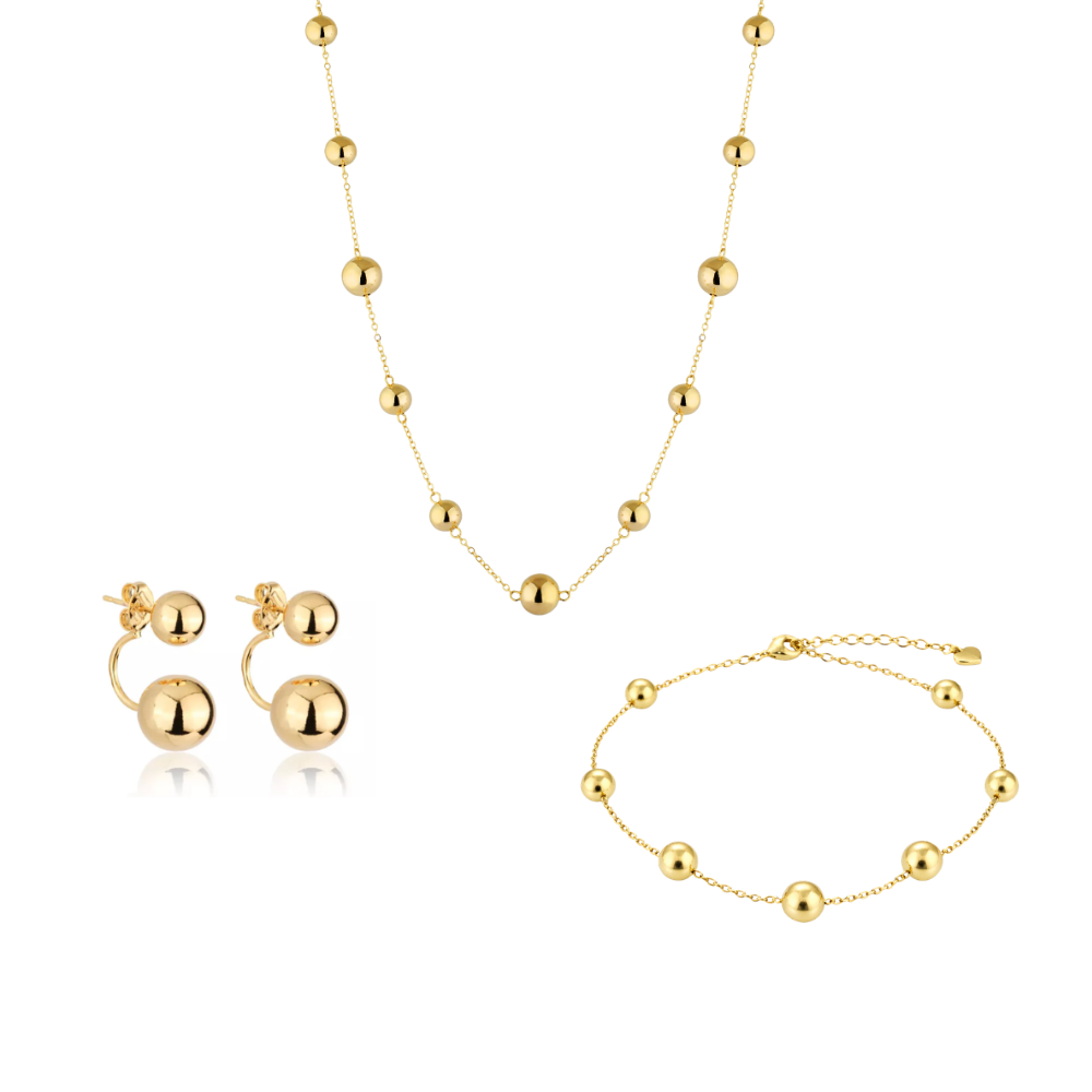 KIT COLAR + BRINCO + PULSEIRA BOLA OURO