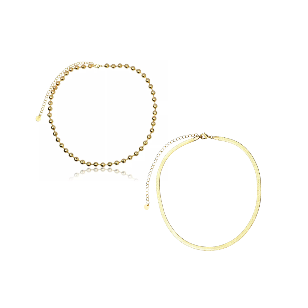 KIT COLAR MALHA + COLAR BOLA OURO 18K