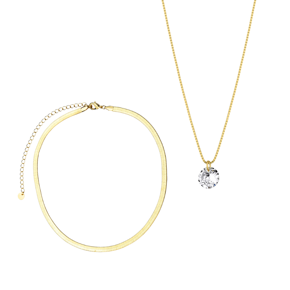 KIT COLAR MALHA + PONTO DE LUZ OURO 18K