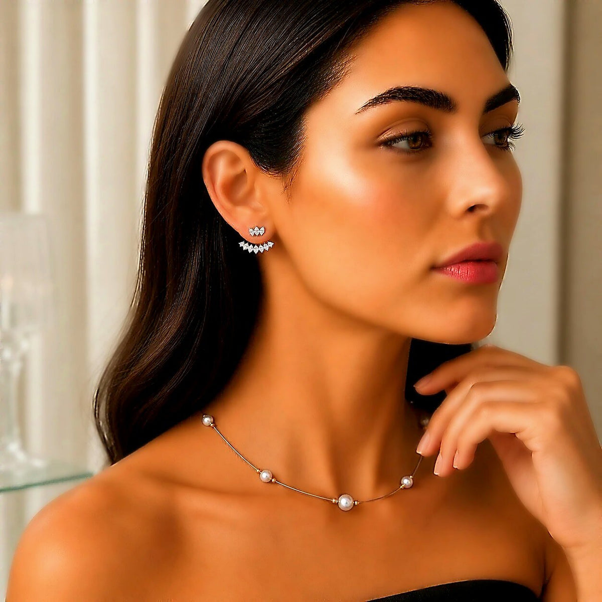 Brinco Ear Jacket Zircônias Banho Ouro 18k (2 em 1)