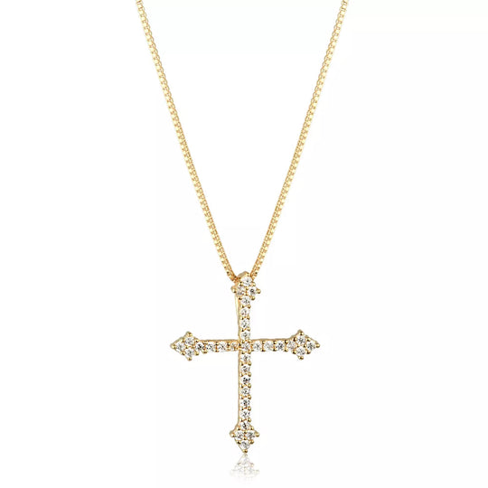 Colar cruz banho ouro 18k ou ródio branco sobre fundo neutro