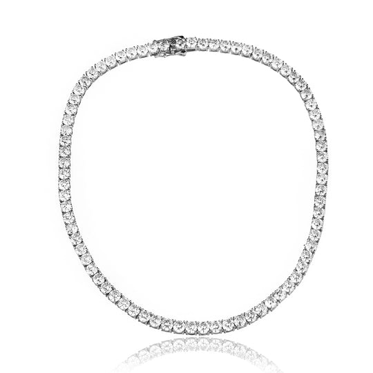 Colar riviera 4 pontas banho ródio branco com zircônias cristal em fundo claro