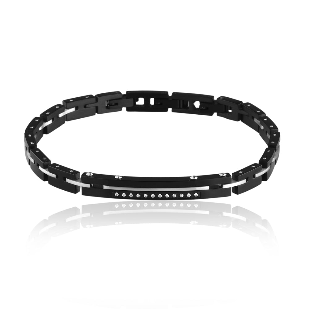 Pulseira masculina tungstênio black com zircônias e acabamento polido