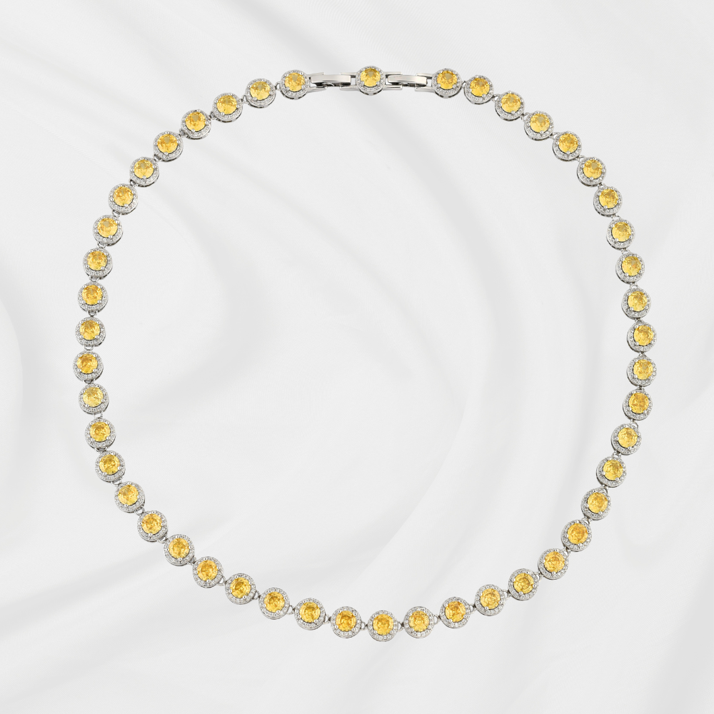 Colar cravejado amarelo microzircônias ródio branco da Selet Joias