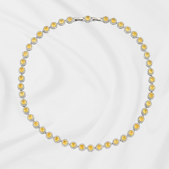 Colar cravejado amarelo microzircônias ródio branco da Selet Joias