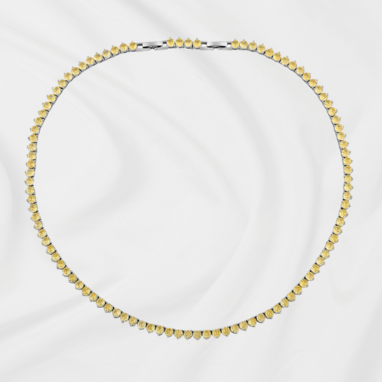 Colar Riviera Amarela 3 Pontas Ródio Branco com zircônias premium