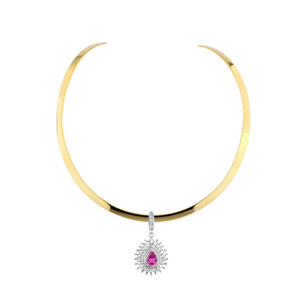 CHOKER CLEÓPATRA OURO + PINGENTE ROSA