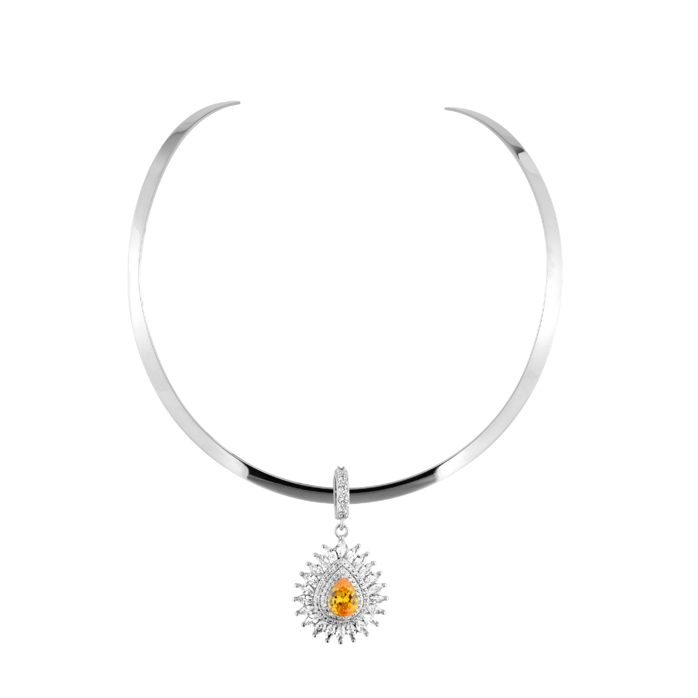 CHOKER CLEÓPATRA FINA + PINGENTE AMARELO RÓDIO BRANCO