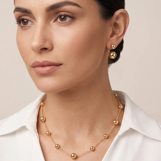 Kit Brinco Bola + Colar Bolinha Lisa Banho Ouro 18k – foto 1 | Selet Joias