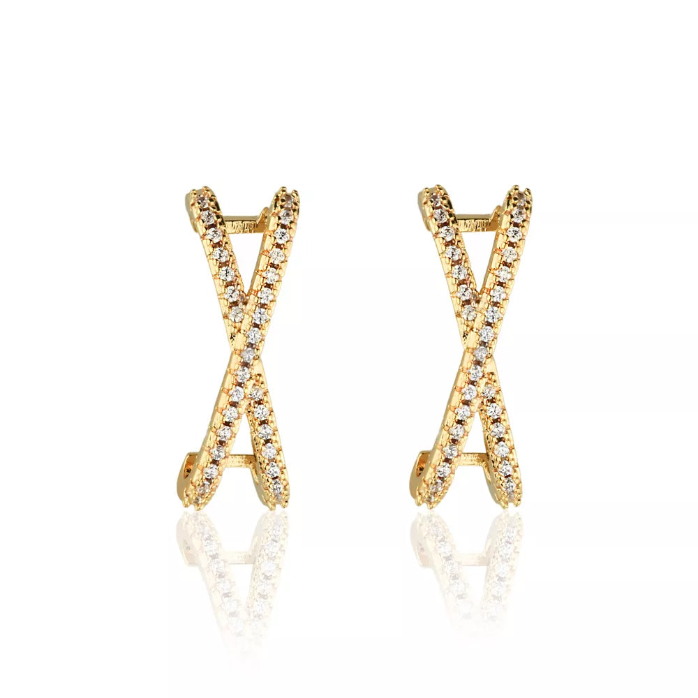Brinco X banho ouro 18k ou ródio branco com design geométrico moderno