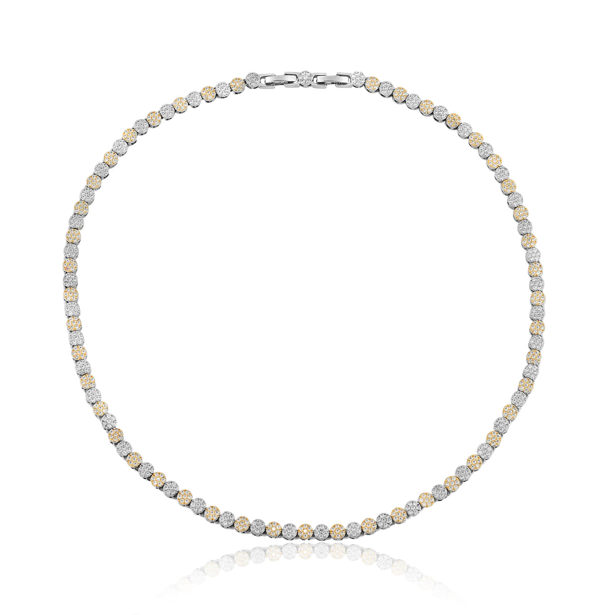 Colar flores micro cravejado com zircônias cristal e banho duplo ouro 18k e ródio branco