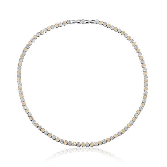 Colar flores micro cravejado com zircônias cristal e banho duplo ouro 18k e ródio branco