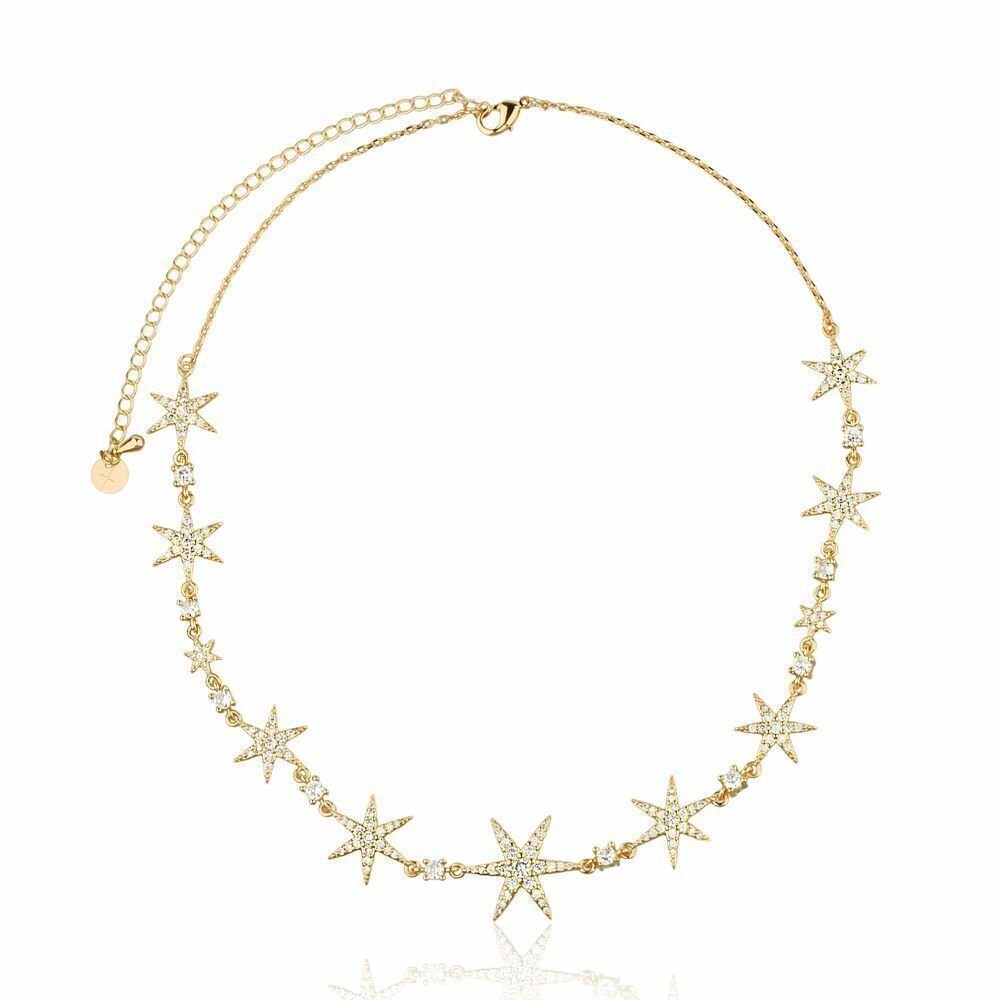 Colar estrelas banho ouro 18k ou ródio branco com extensor regulável