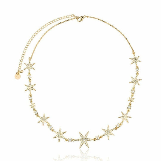 Colar estrelas banho ouro 18k ou ródio branco com extensor regulável