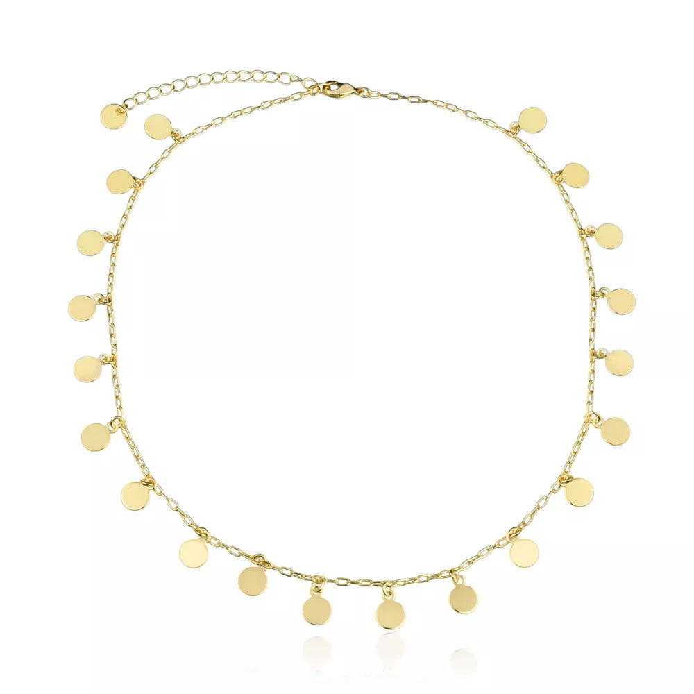 Corrente medalhas banho ouro 18k com 37 cm de comprimento, fundo branco