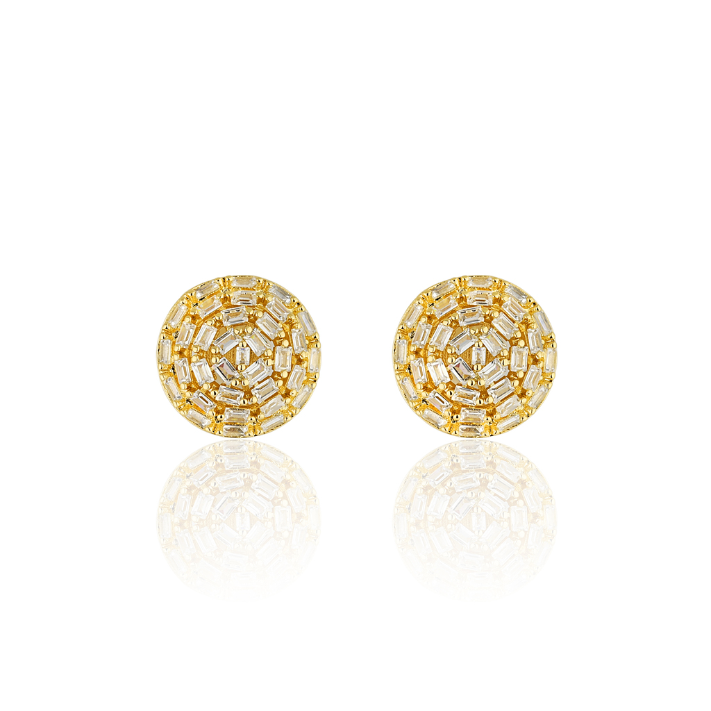 BRINCO REDONDO COM ZIRCÔNIAS BAGUETE BANHO OURO