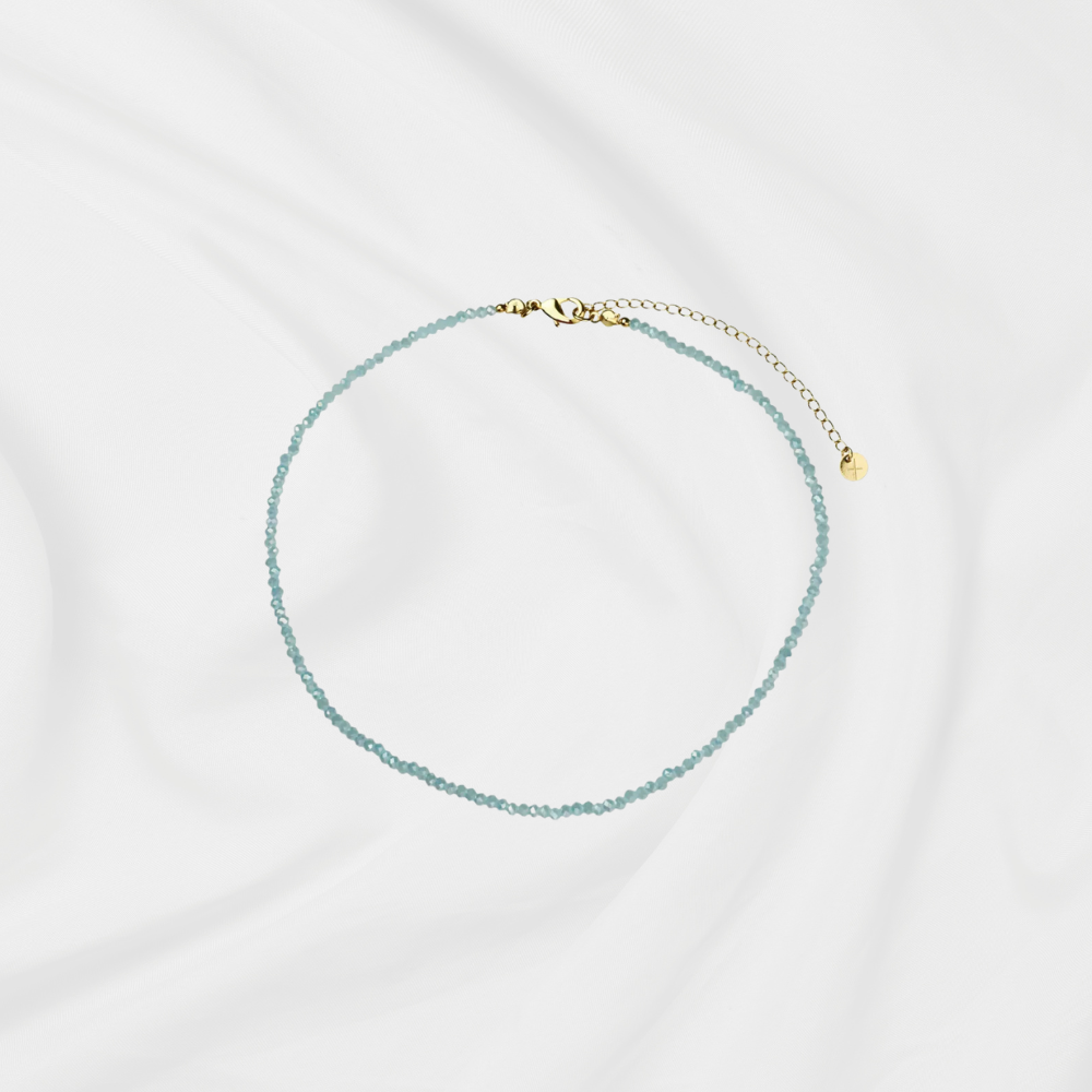 COLAR CRISTAIS AZUL BANHO OURO 18K