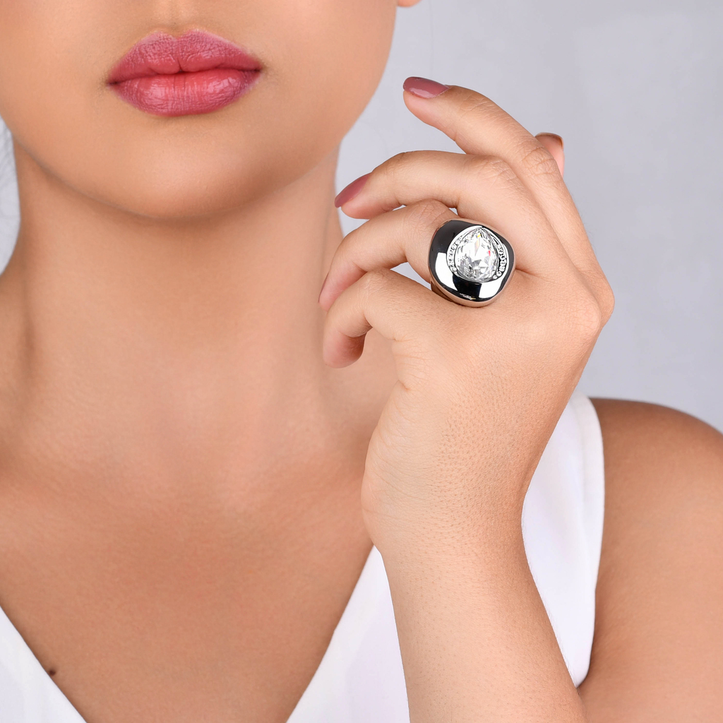 CONJUNTO BRINCO E ANEL ROBUSTO ZIRCÔNIA RÓDIO BRANCO